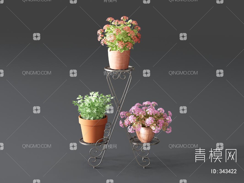 铁艺植物盆栽3D模型下载【ID:343422】
