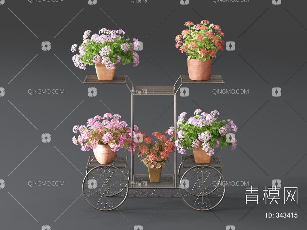 铁艺植物盆栽3D模型下载【ID:343415】