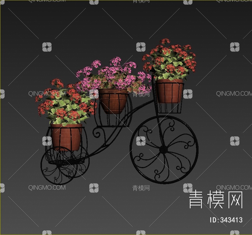 铁艺植物盆栽3D模型下载【ID:343413】