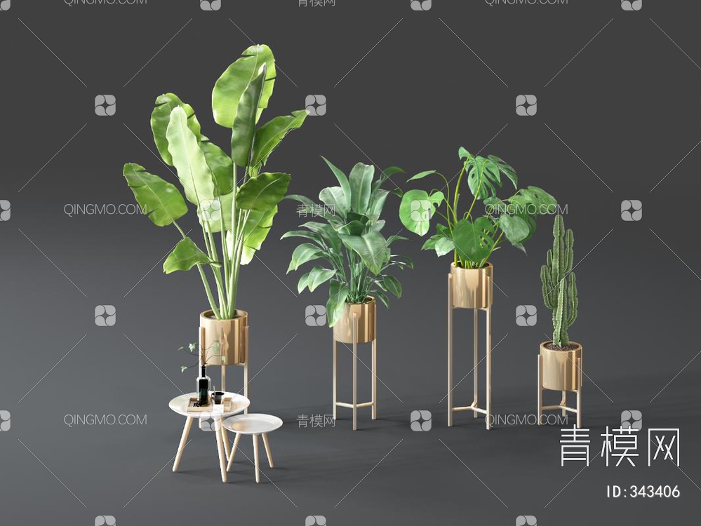 植物盆栽组合3D模型下载【ID:343406】