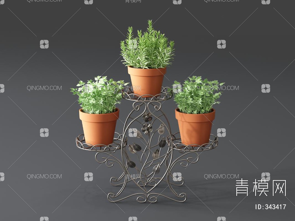 铁艺植物盆栽3D模型下载【ID:343417】