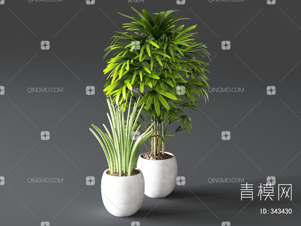 植物盆栽组合3D模型下载【ID:343430】