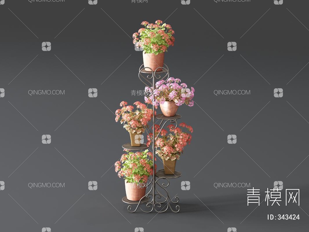 铁艺植物盆栽3D模型下载【ID:343424】