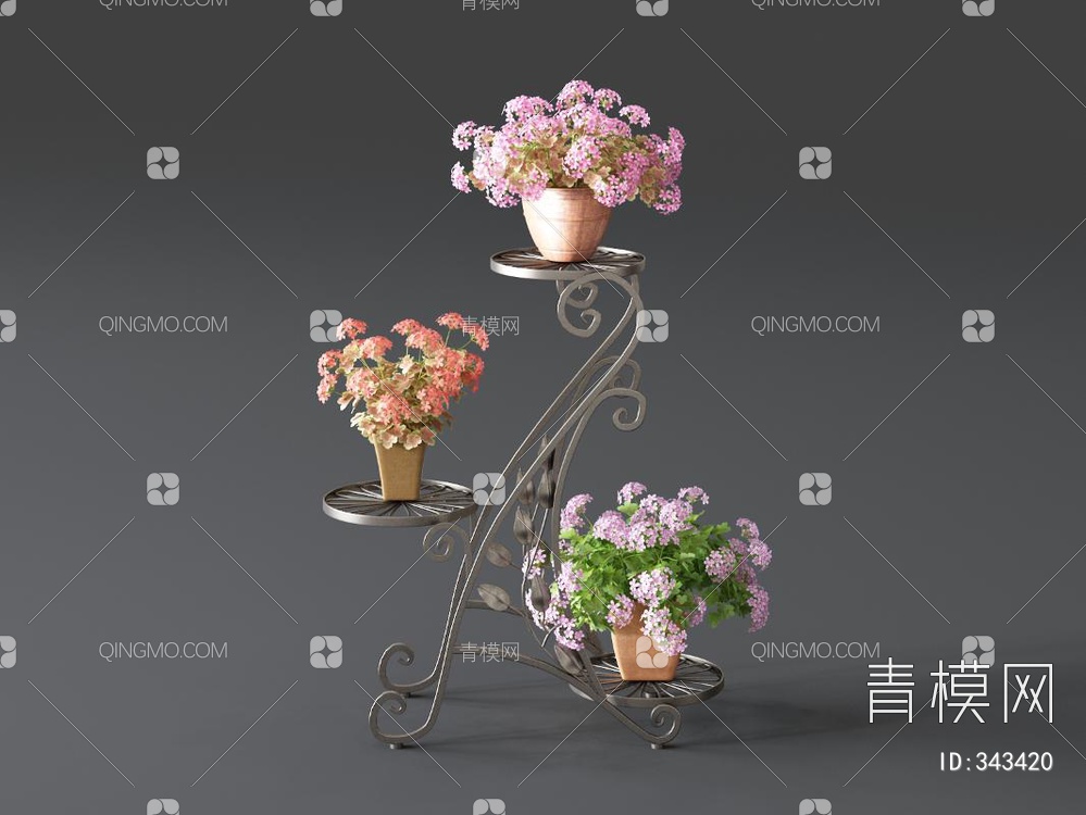 铁艺植物盆栽3D模型下载【ID:343420】