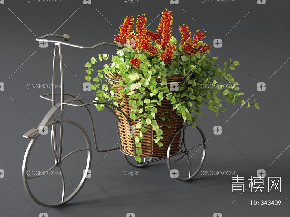 铁艺植物盆栽3D模型下载【ID:343409】