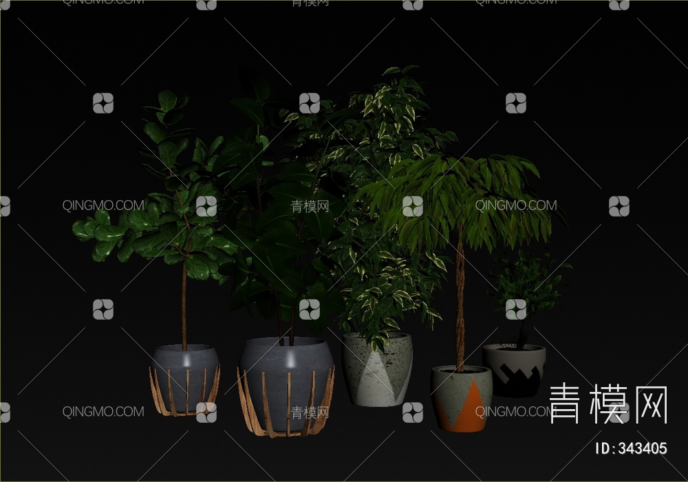 植物盆栽组合3D模型下载【ID:343405】
