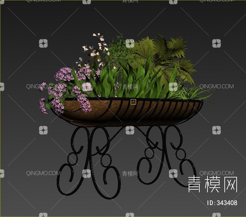 铁艺植物盆栽3D模型下载【ID:343408】