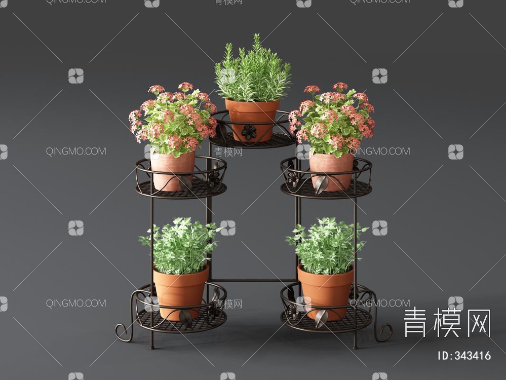 铁艺植物盆栽3D模型下载【ID:343416】