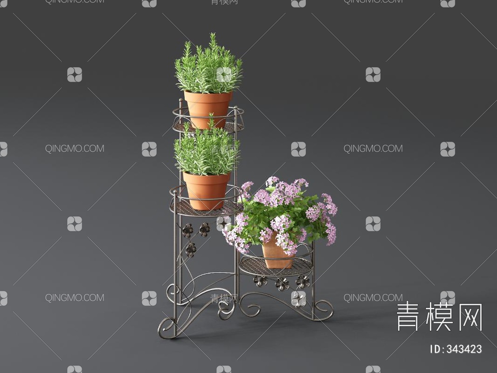 铁艺植物盆栽3D模型下载【ID:343423】
