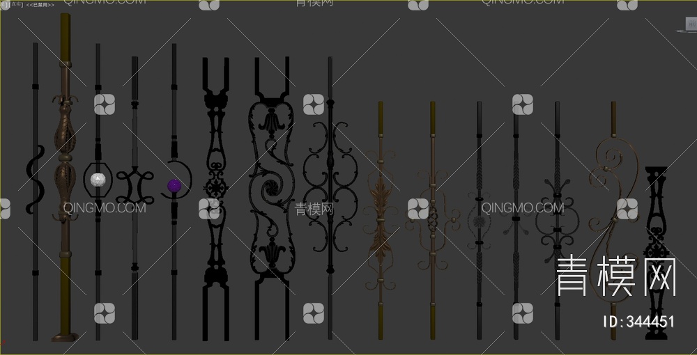 铁艺栏杆组合3D模型下载【ID:344451】