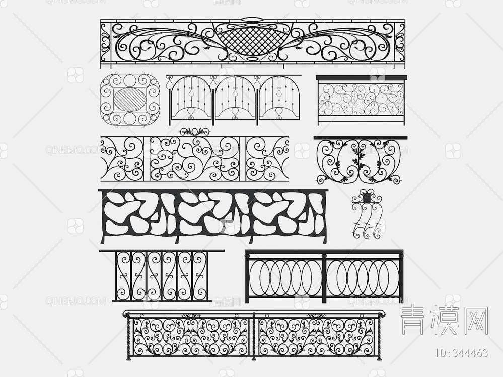 铁艺栏杆组合3D模型下载【ID:344463】