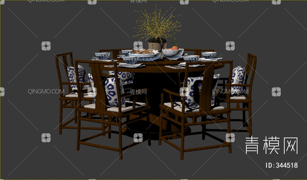餐桌椅组合3D模型下载【ID:344518】