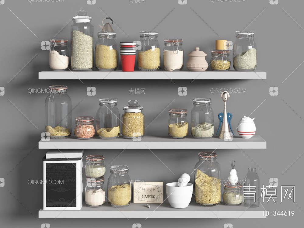 厨房食品储物罐组合3D模型下载【ID:344619】