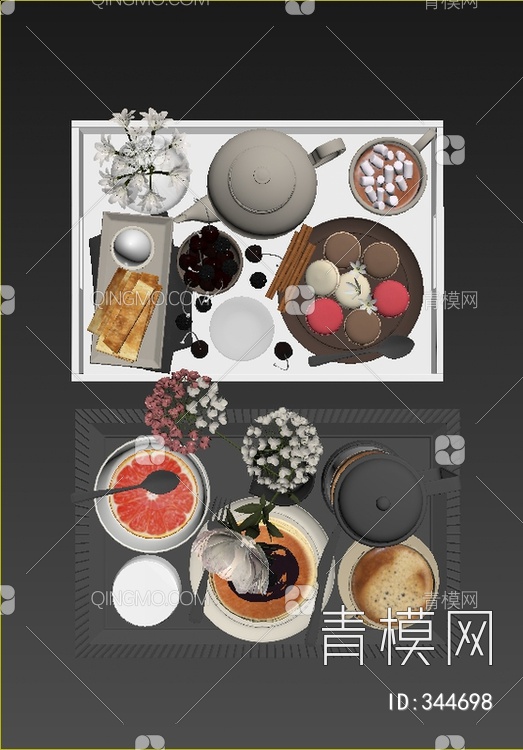 餐具食物组合3D模型下载【ID:344698】