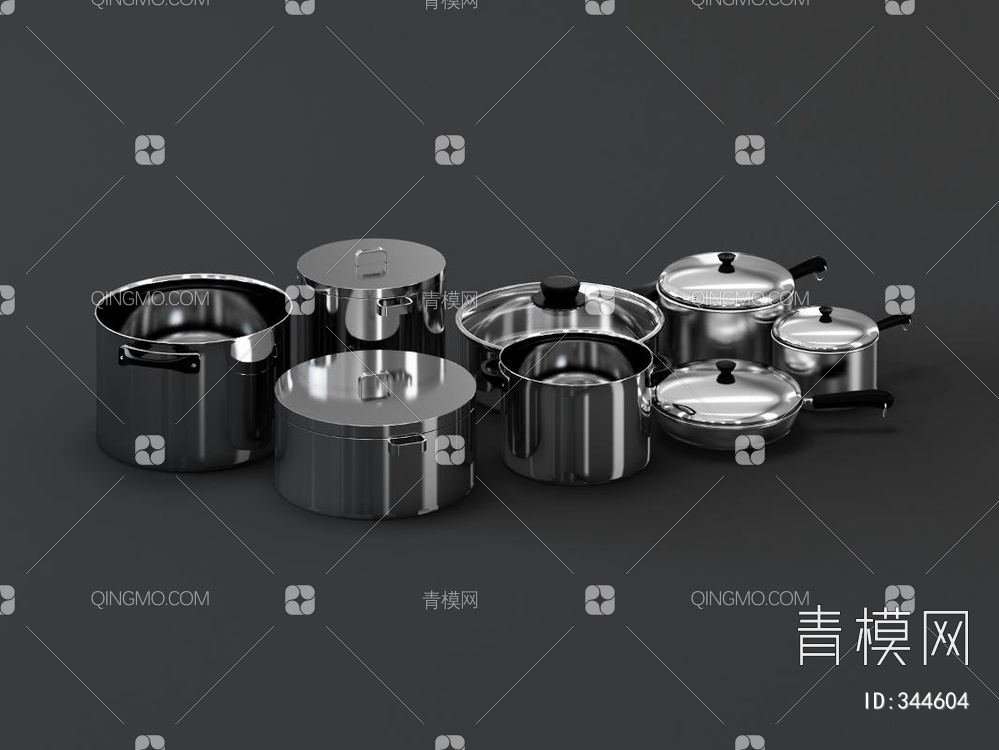厨房用品不锈钢锅3D模型下载【ID:344604】