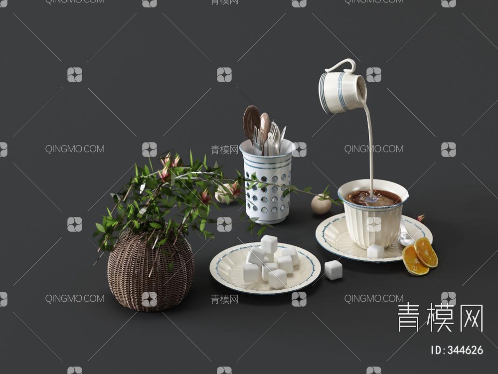 下午茶餐具3D模型下载【ID:344626】