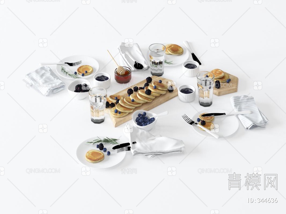 西餐餐具食品组合3D模型下载【ID:344636】
