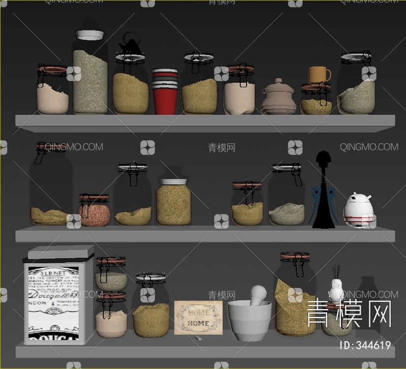 厨房食品储物罐组合3D模型下载【ID:344619】