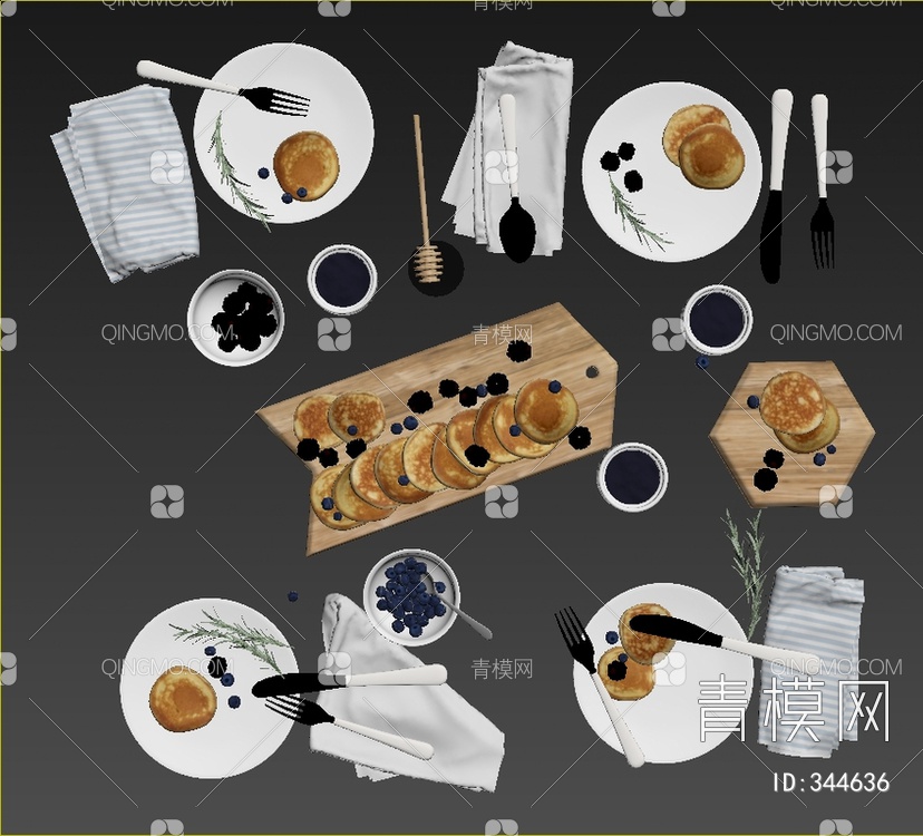 西餐餐具食品组合3D模型下载【ID:344636】