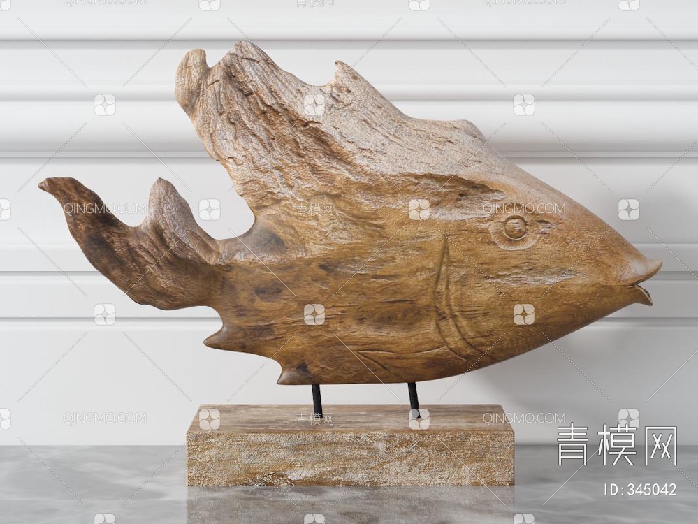 木头鱼摆件3D模型下载【ID:345042】