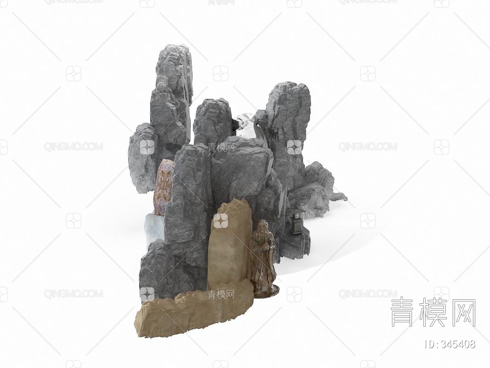 石头假山3D模型下载【ID:345408】