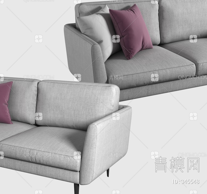 布艺双人沙发3D模型下载【ID:345548】