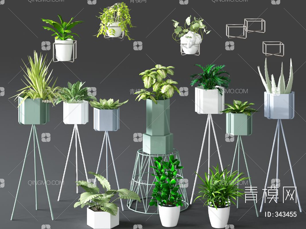 植物盆栽组合3D模型下载【ID:343455】