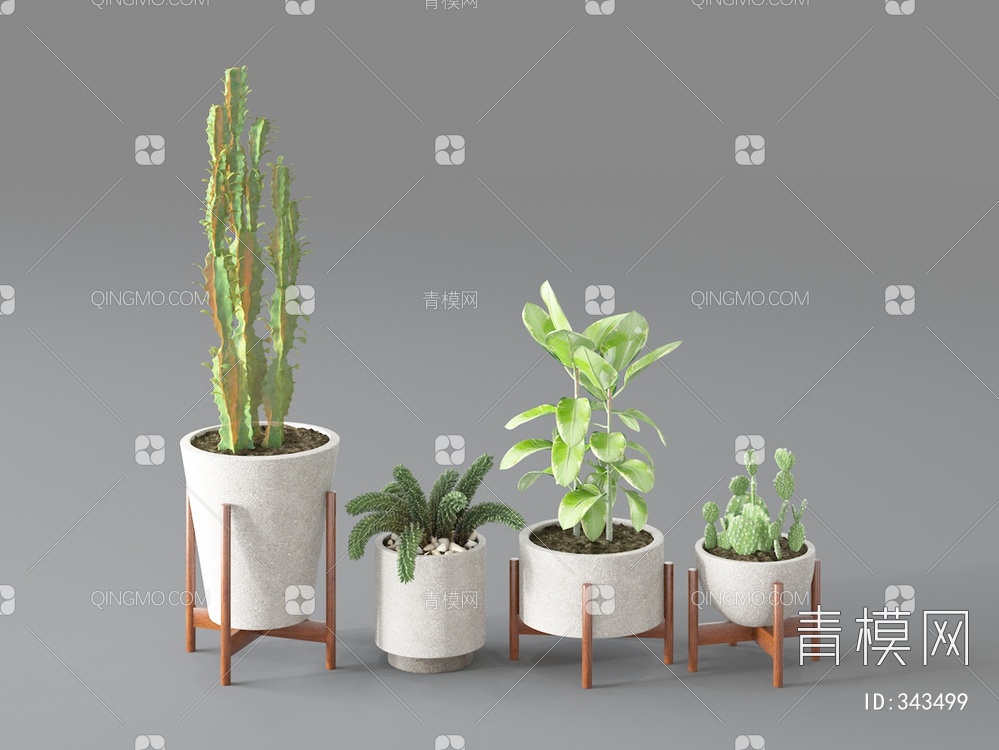 植物盆栽组合3D模型下载【ID:343499】