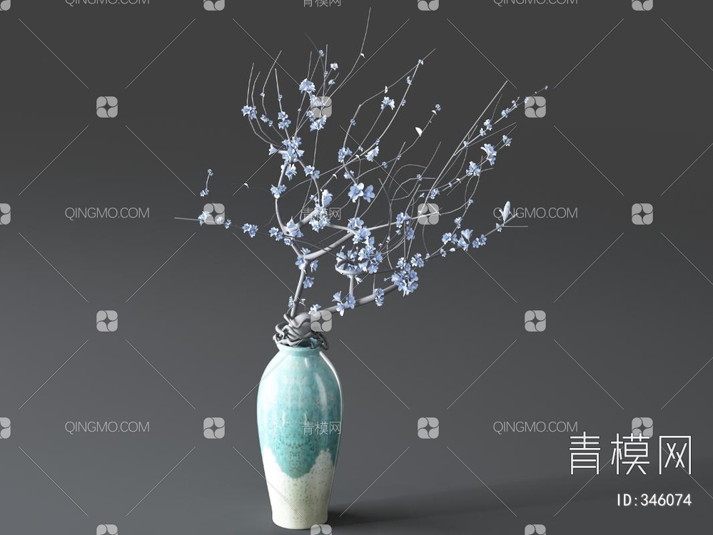 陶瓷花瓶花卉3D模型下载【ID:346074】