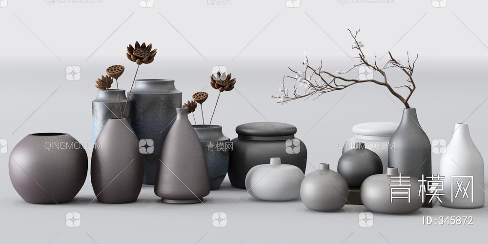 瓷器花瓶组合3D模型下载【ID:345872】