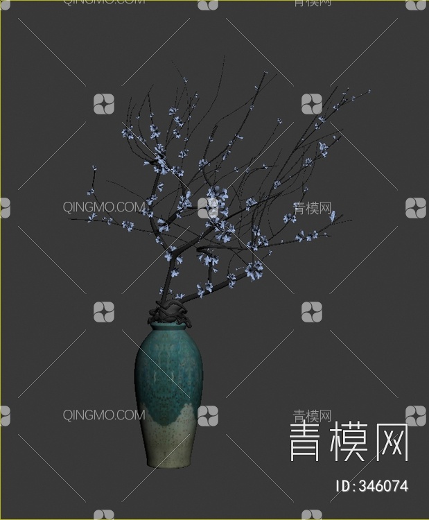 陶瓷花瓶花卉3D模型下载【ID:346074】