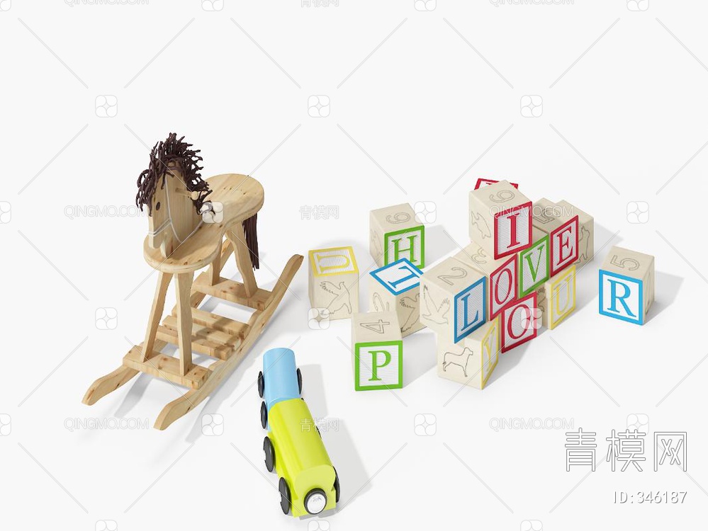 儿童积木木马火车玩具3D模型下载【ID:346187】
