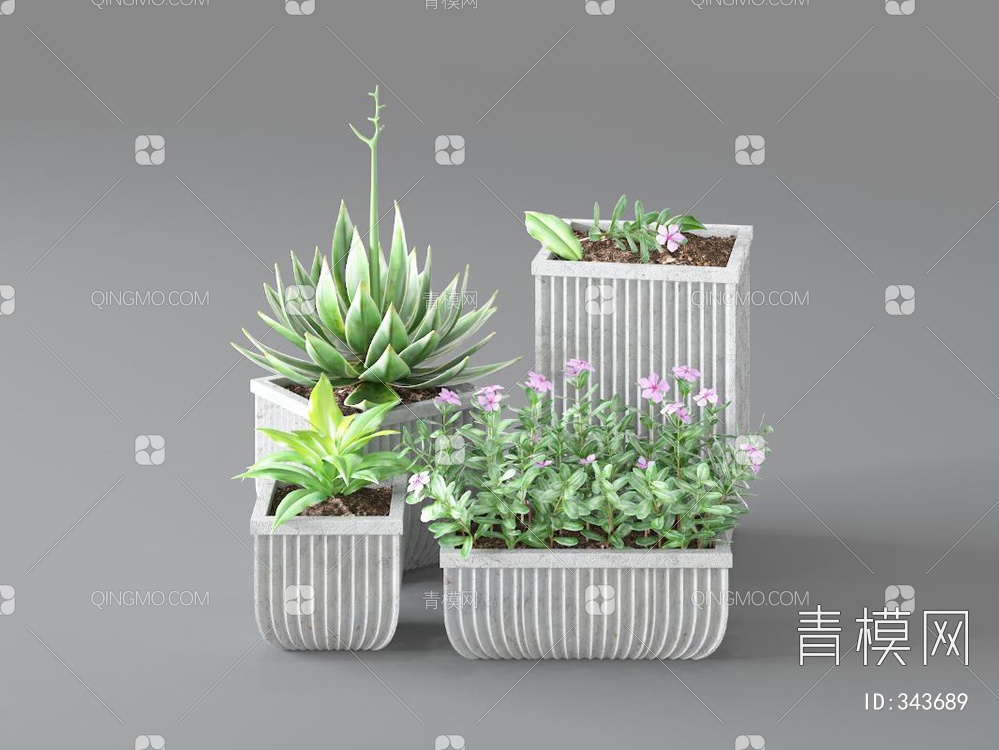 植物盆栽组合3D模型下载【ID:343689】