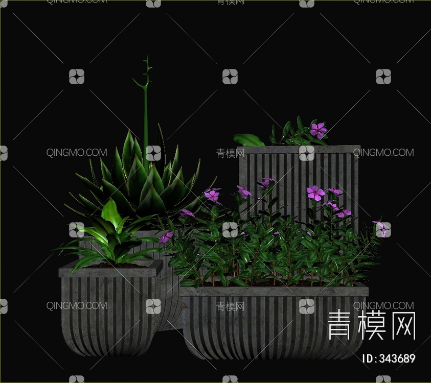 植物盆栽组合3D模型下载【ID:343689】