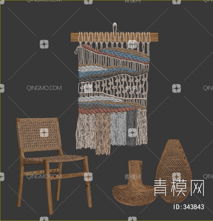 手工编织墙饰编织物品编织椅子3D模型下载【ID:343843】