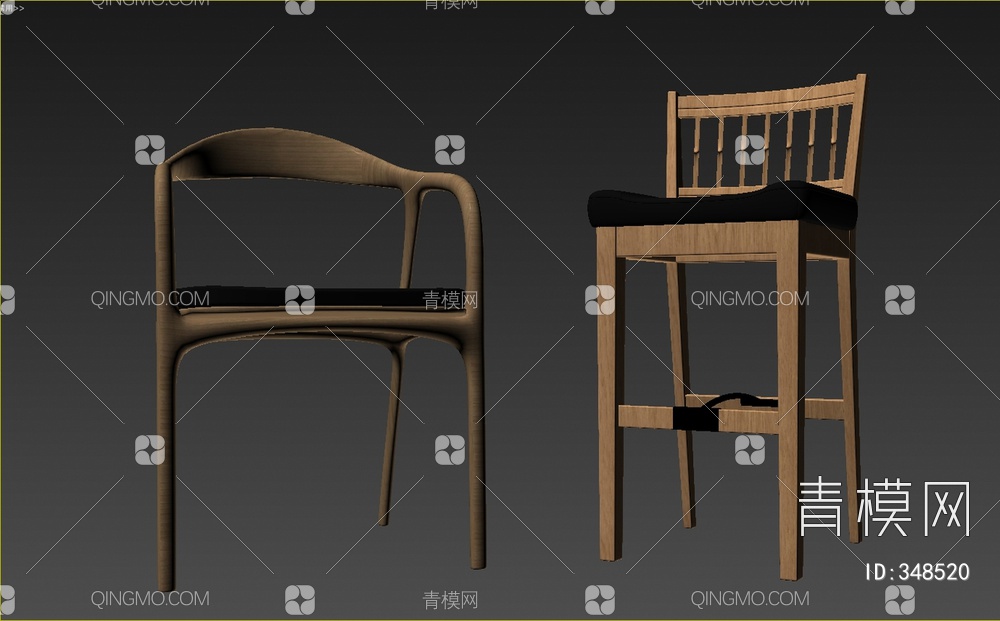 实木吧椅3D模型下载【ID:348520】