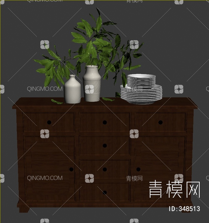 木质餐边柜3D模型下载【ID:348513】