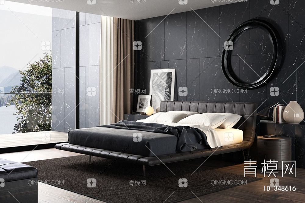 卧室双人床3D模型下载【ID:348616】