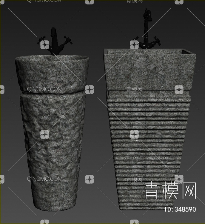 石头洗手盆3D模型下载【ID:348590】
