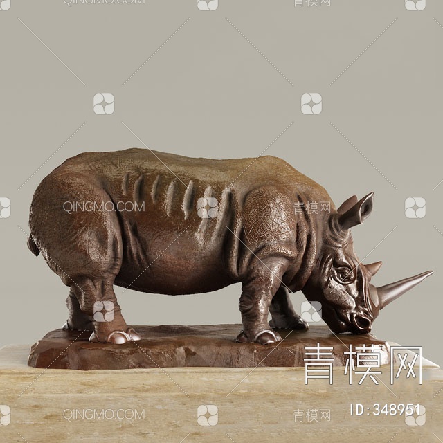 木雕犀牛雕塑3D模型下载【ID:348951】