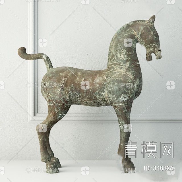 古代青铜马雕塑3D模型下载【ID:348826】