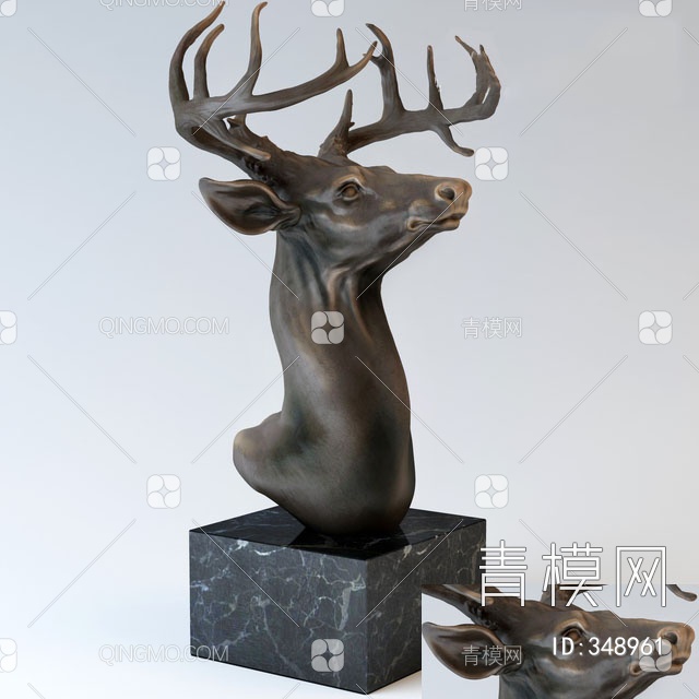 金属铁鹿头雕塑3D模型下载【ID:348961】