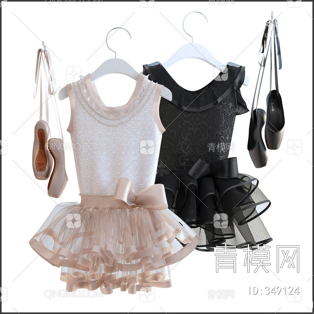 儿童芭蕾舞裙舞鞋3D模型下载【ID:349124】