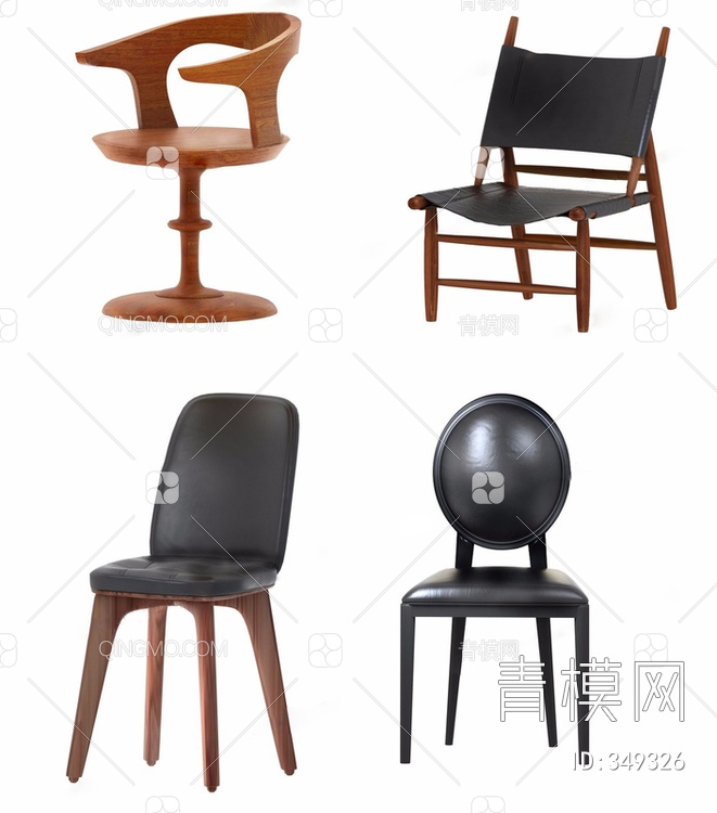 木质椅子组合3D模型下载【ID:349326】