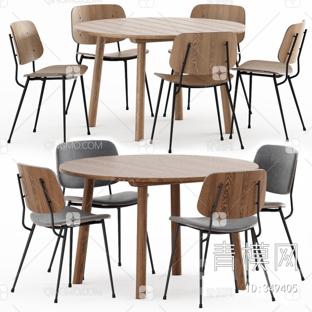 木质餐桌椅3D模型下载【ID:349405】