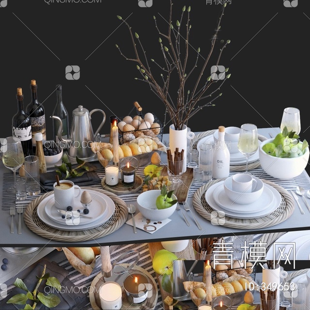 餐具饰品摆件组合3D模型下载【ID:349653】