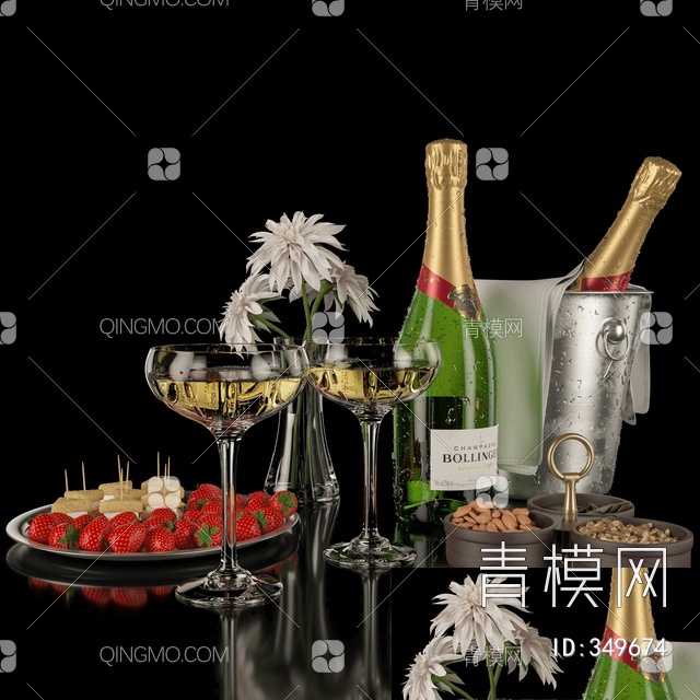 餐桌香槟酒杯组合3D模型下载【ID:349674】