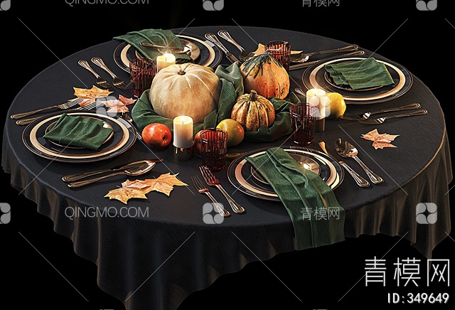 刀叉餐具食品组合3D模型下载【ID:349649】