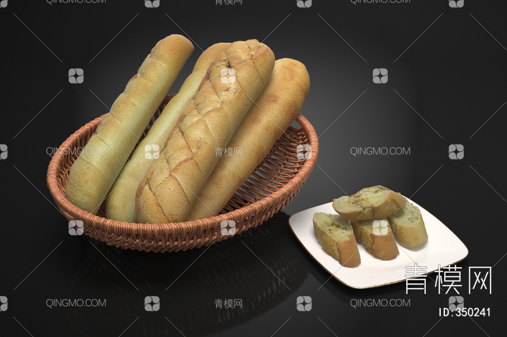 长条形面包3D模型下载【ID:350241】