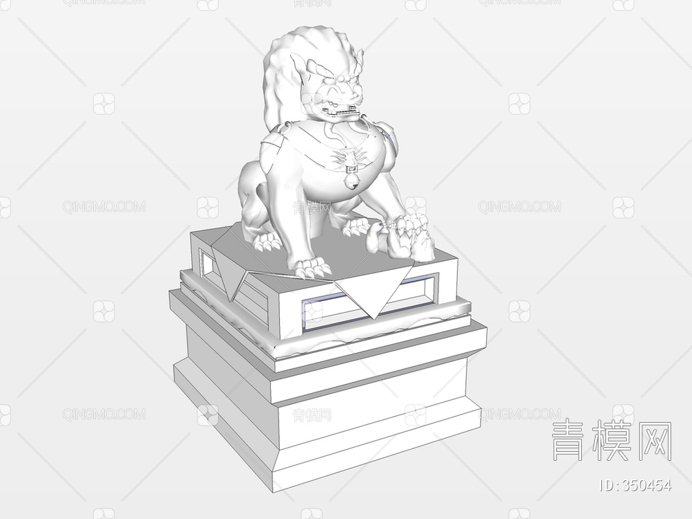 雕塑石狮子SU模型下载【ID:350454】